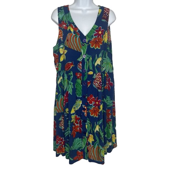 Saint Tropez West Dresses & Skirts - Vintage 80s Saint Tropez West Mini Shift Dress Size 16 Tropical Fish Sea Life